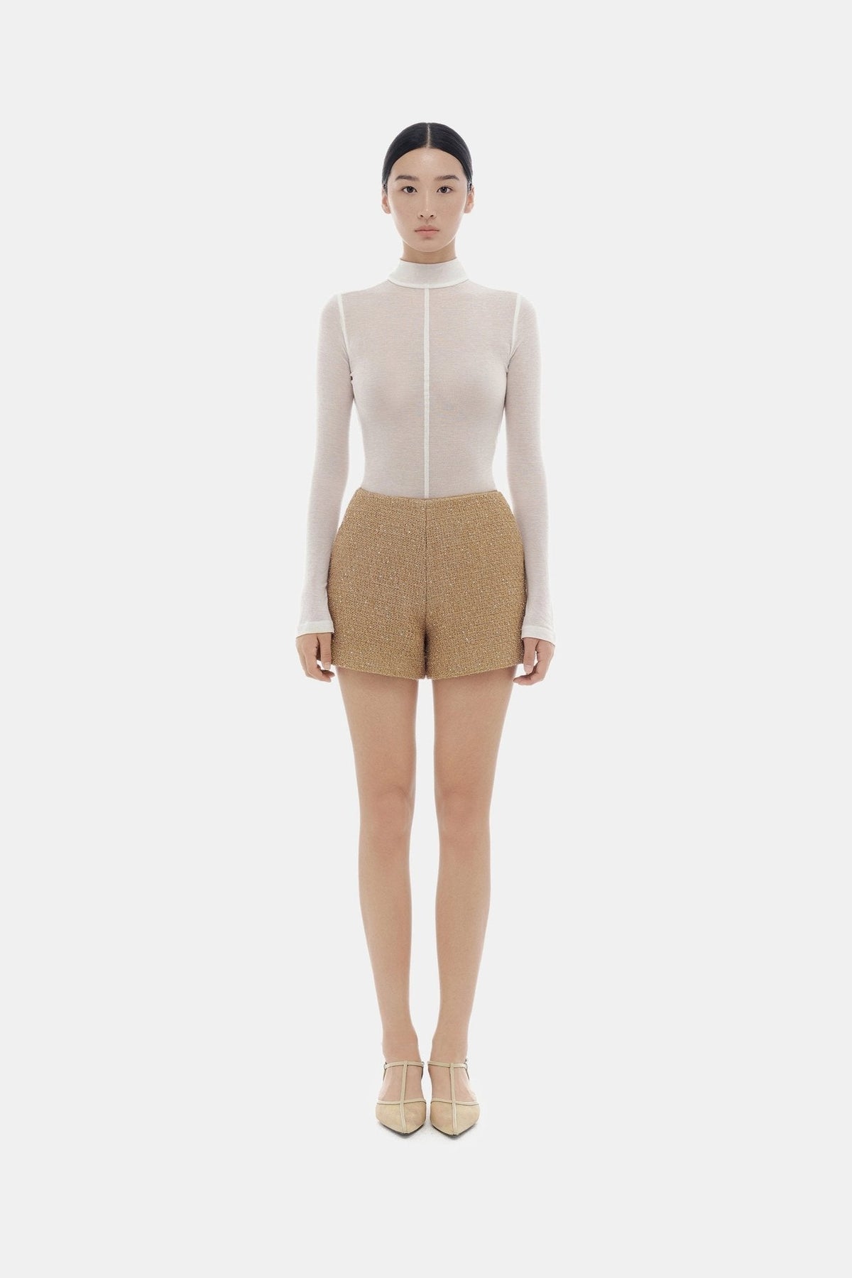 Camel Tweed Shorts by Montsand