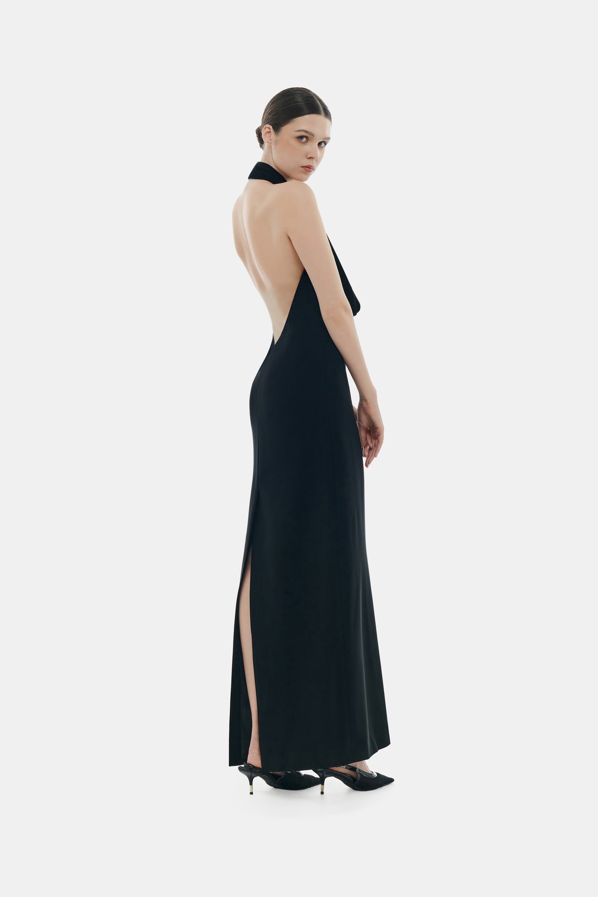 Black Cowl-neck Maxi Dress by Montsand