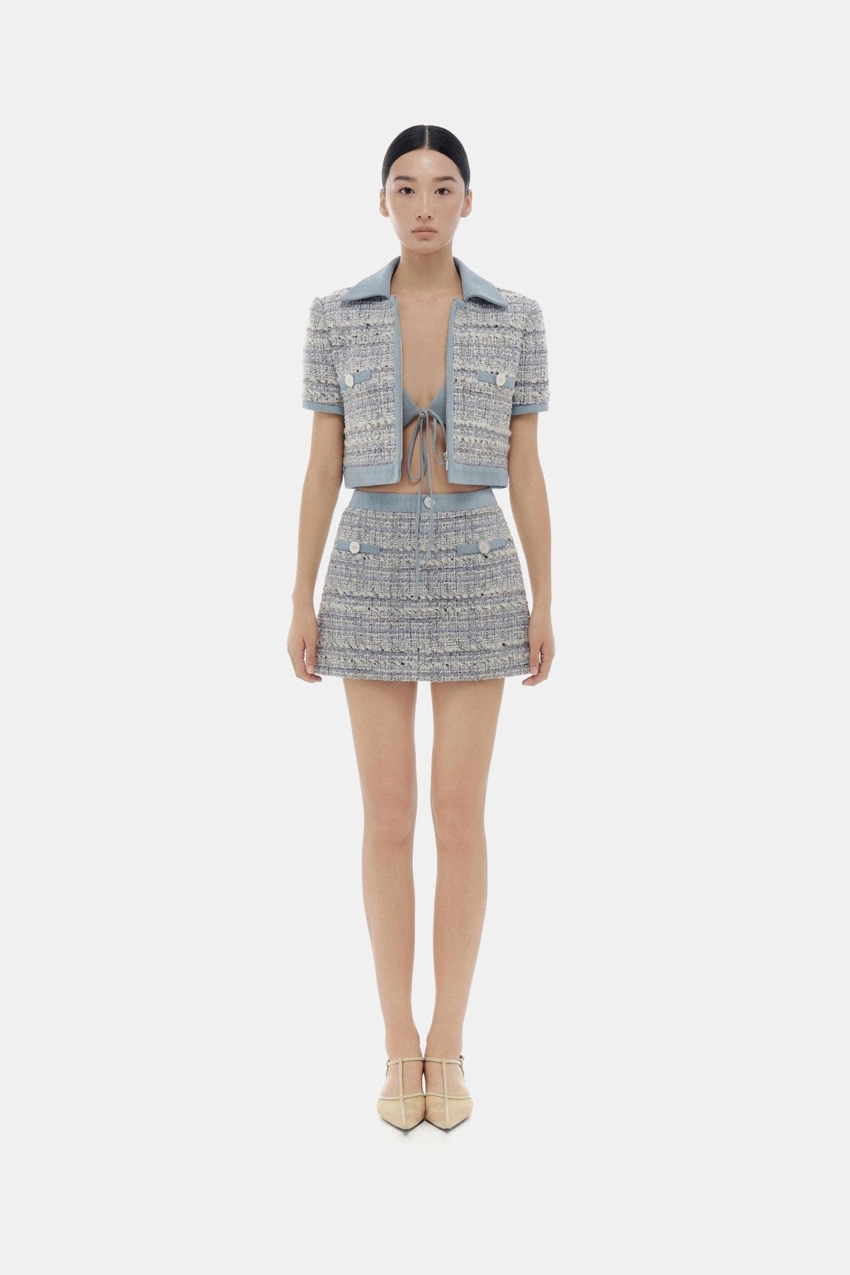 Denim Blue Tweed Croptop Jacket by Montsand