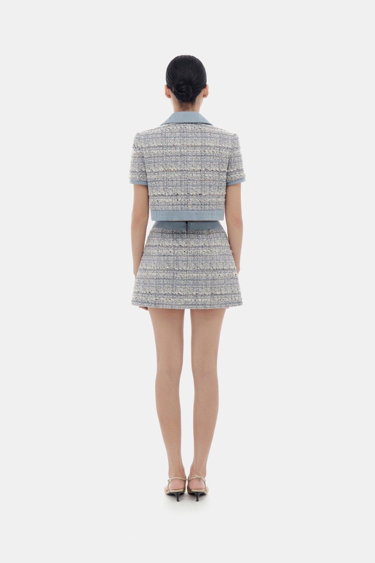 Denim Blue Tweed Croptop Jacket by Montsand