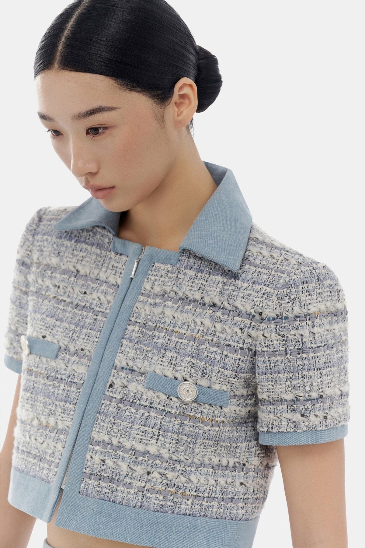 Denim Blue Tweed Croptop Jacket by Montsand