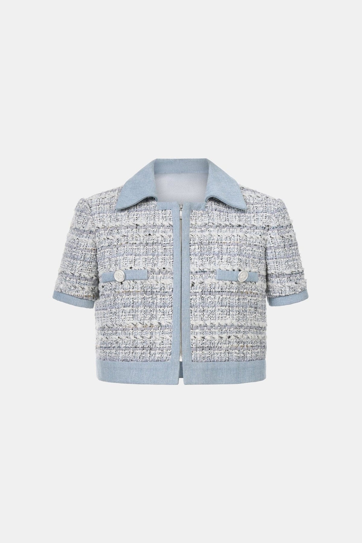 Denim Blue Tweed Croptop Jacket by Montsand