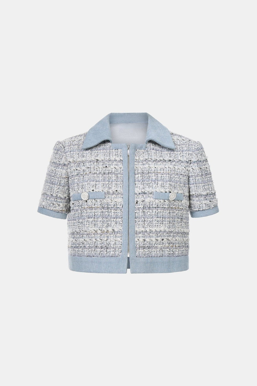 Denim Blue Tweed Croptop Jacket