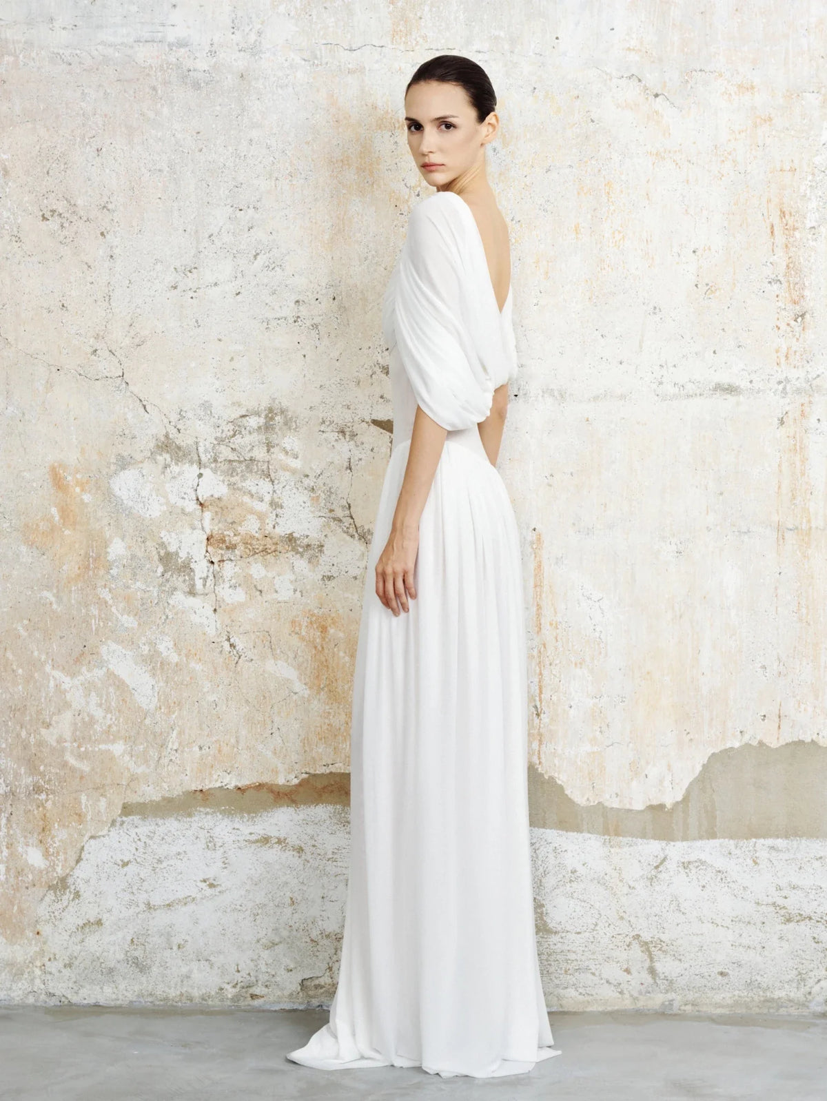 Elara Draped Mesh Maxi Dress by COCOSIN
