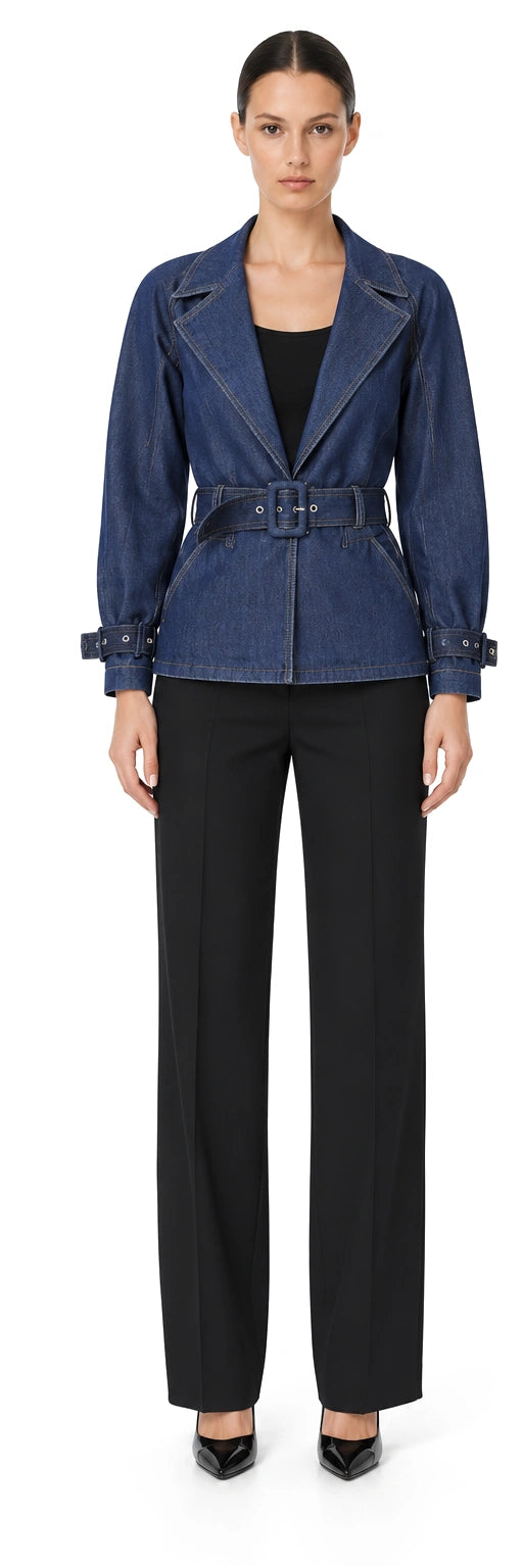 ÁO KHOÁC JEANS KT XANH ĐAI GẤU, AI-rendered front view