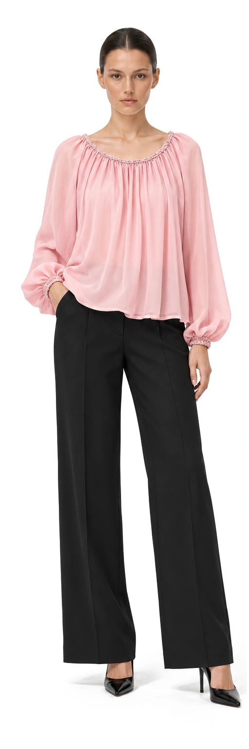 ÁO CHIFFON HỒNG CAM VIỀN ĐÍNH CƯỜM