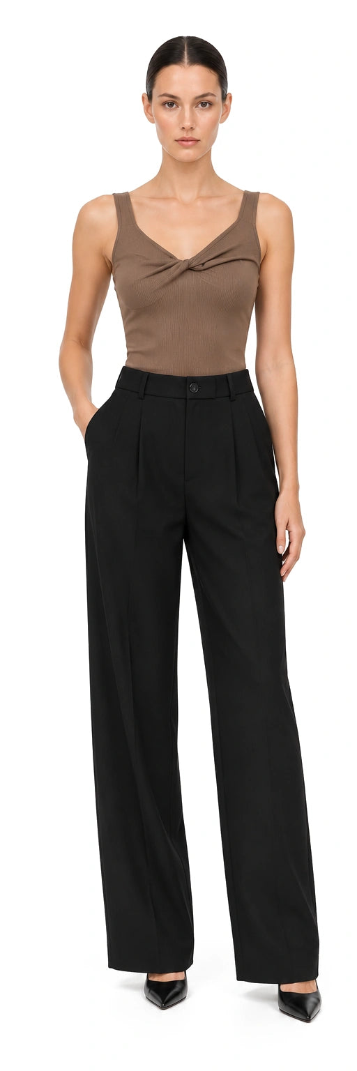 BODYSUIT THUN GÂN NÂU XOẮN CỔ, AI-rendered front view