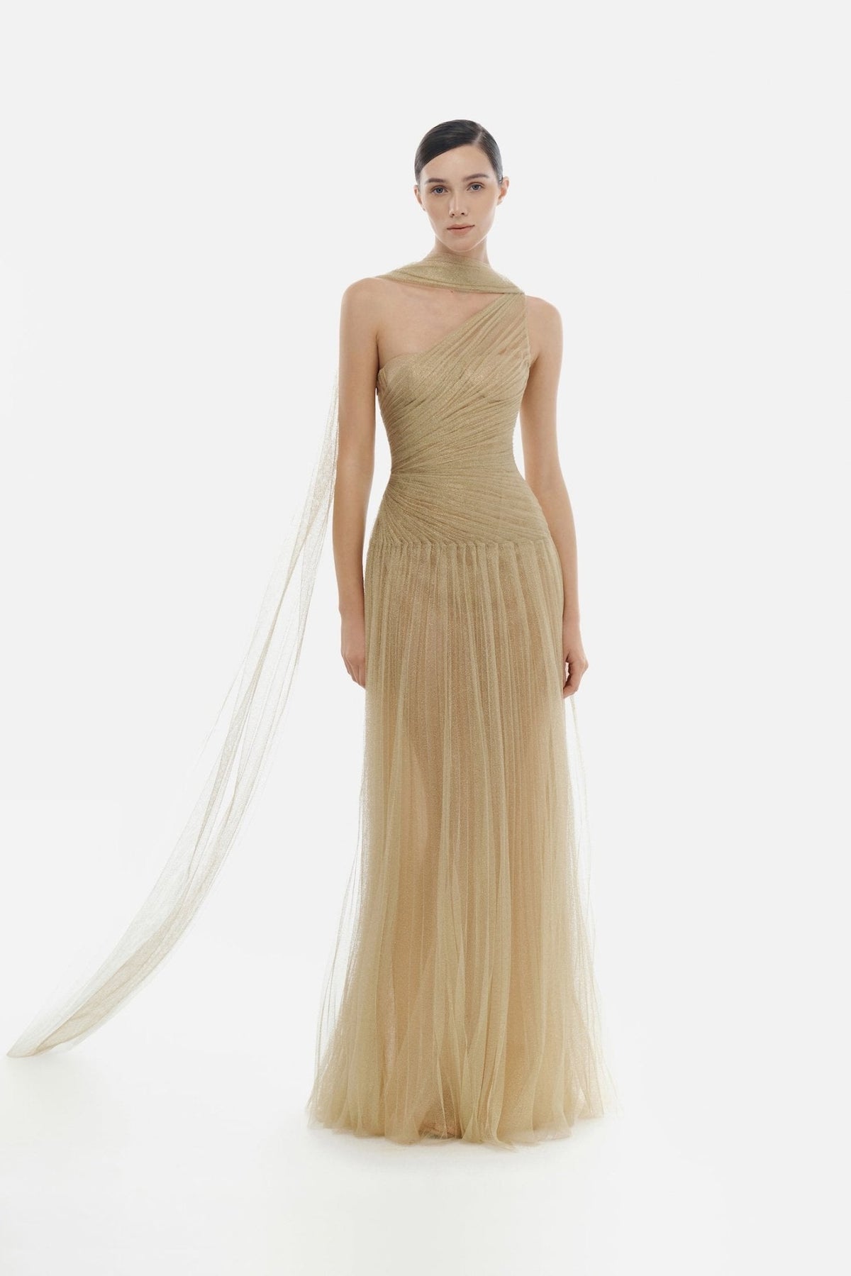 Gold Draped Maxi Dress by Montsand