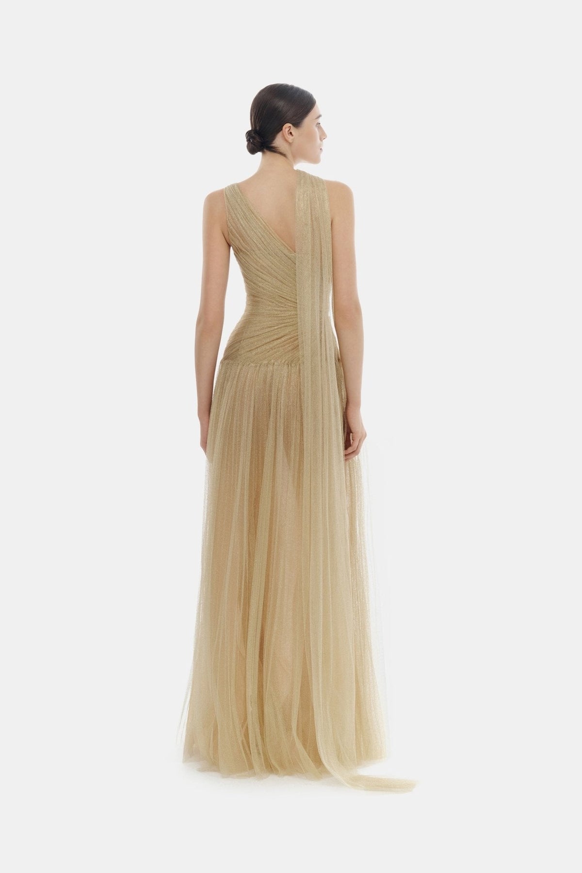 Gold Draped Maxi Dress by Montsand