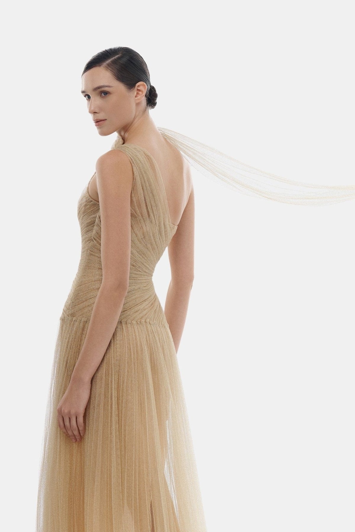 Gold Draped Midi Dress by Montsand