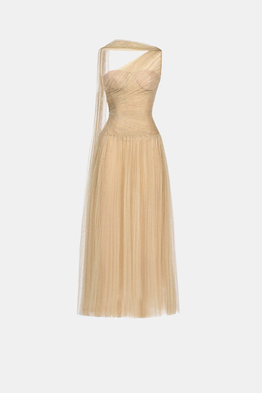 Gold Draped Midi Dress