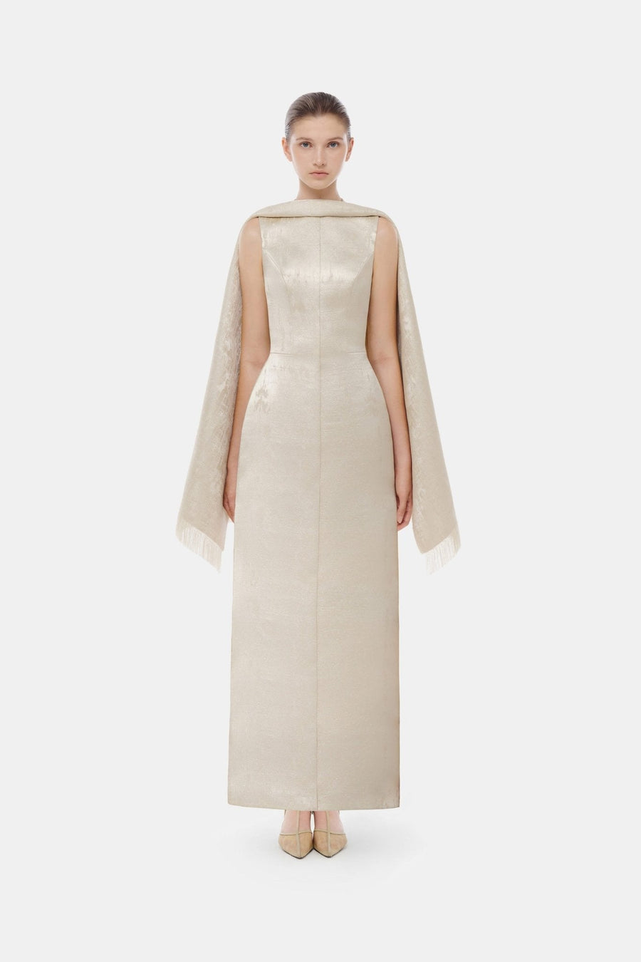 Gold Tailored Scarf Maxi Dress