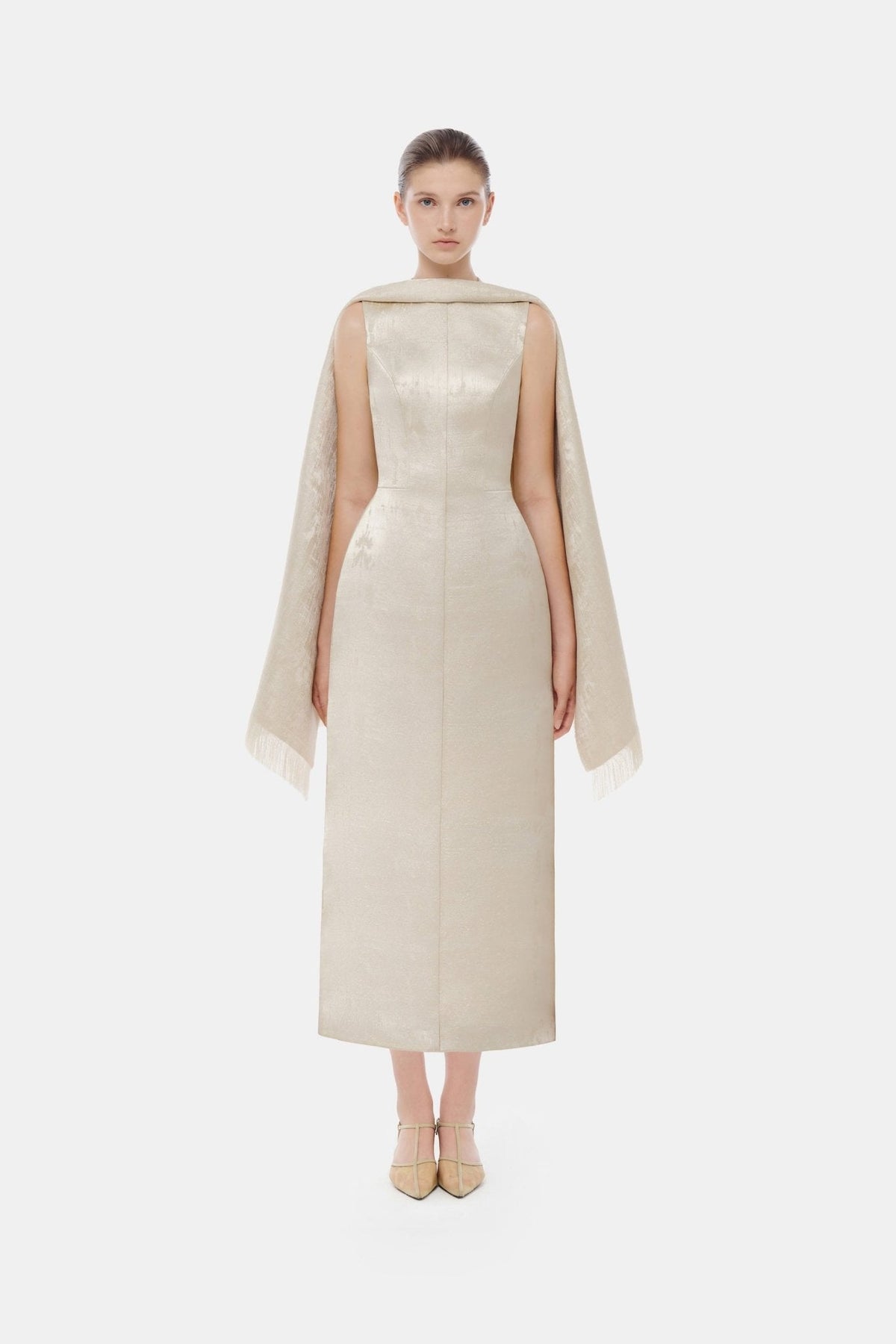 Gold Tailored Scarf Midi Dress by Montsand