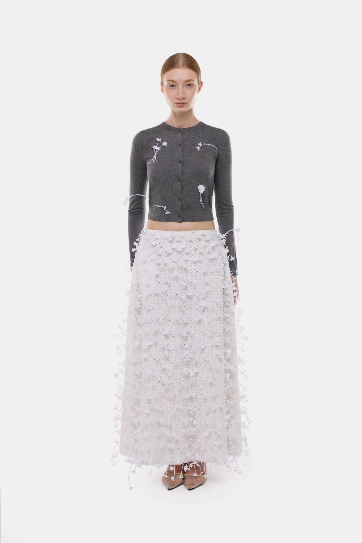 Grey 3D Floral Cardigan by Montsand