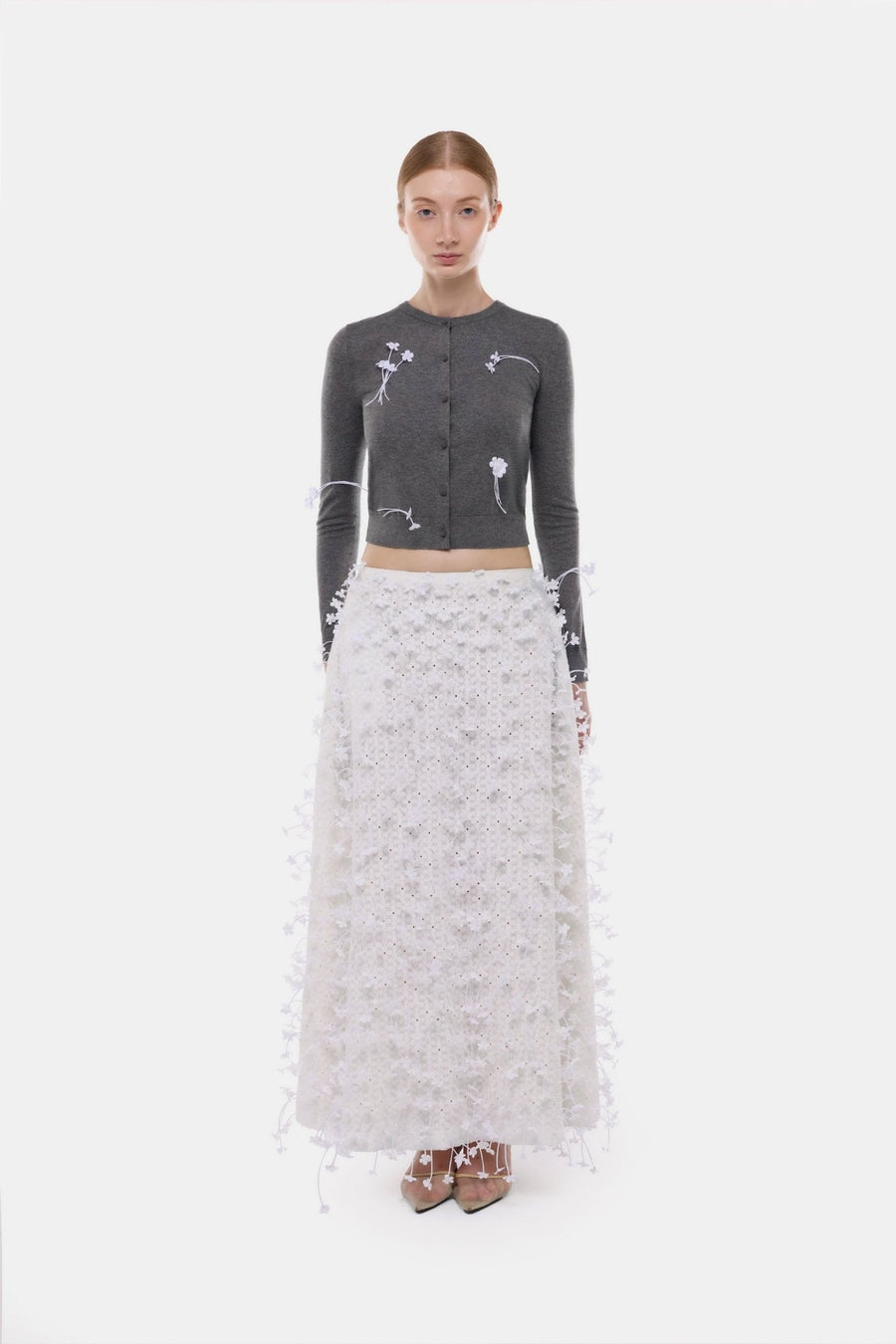 Grey 3D Floral Cardigan
