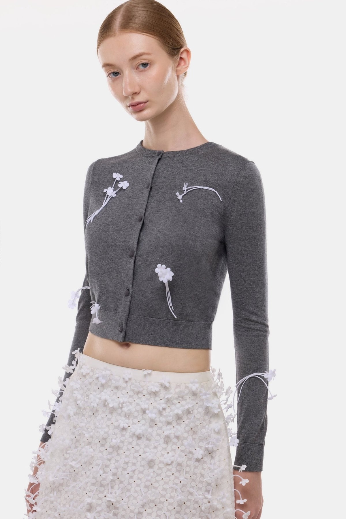 Grey 3D Floral Cardigan by Montsand