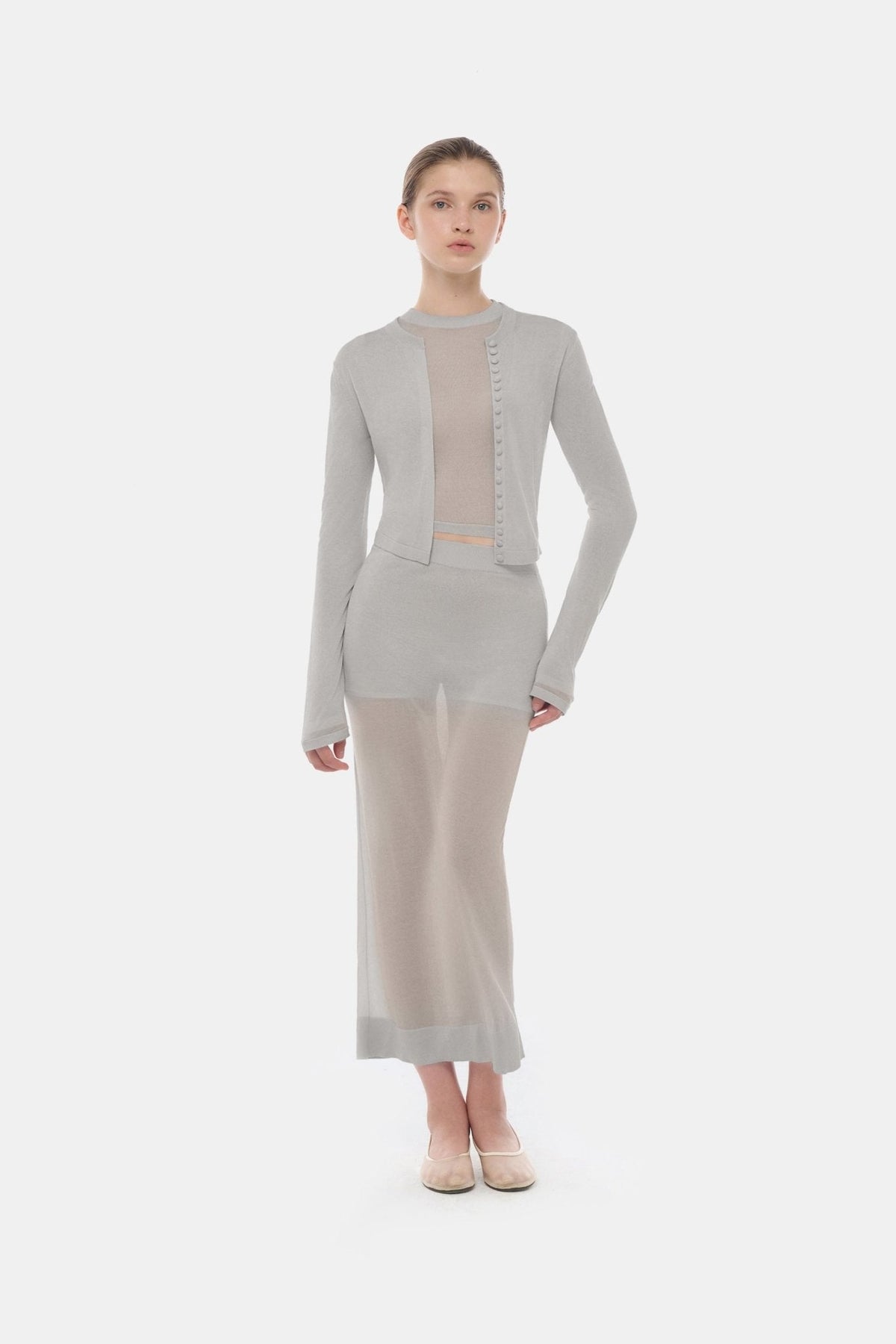 Grey Button-Up Crop Cardigan by Montsand