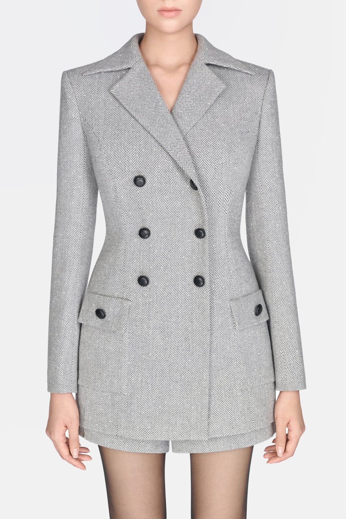 Grey Herringbone Double-Breasted Blazer by Montsand