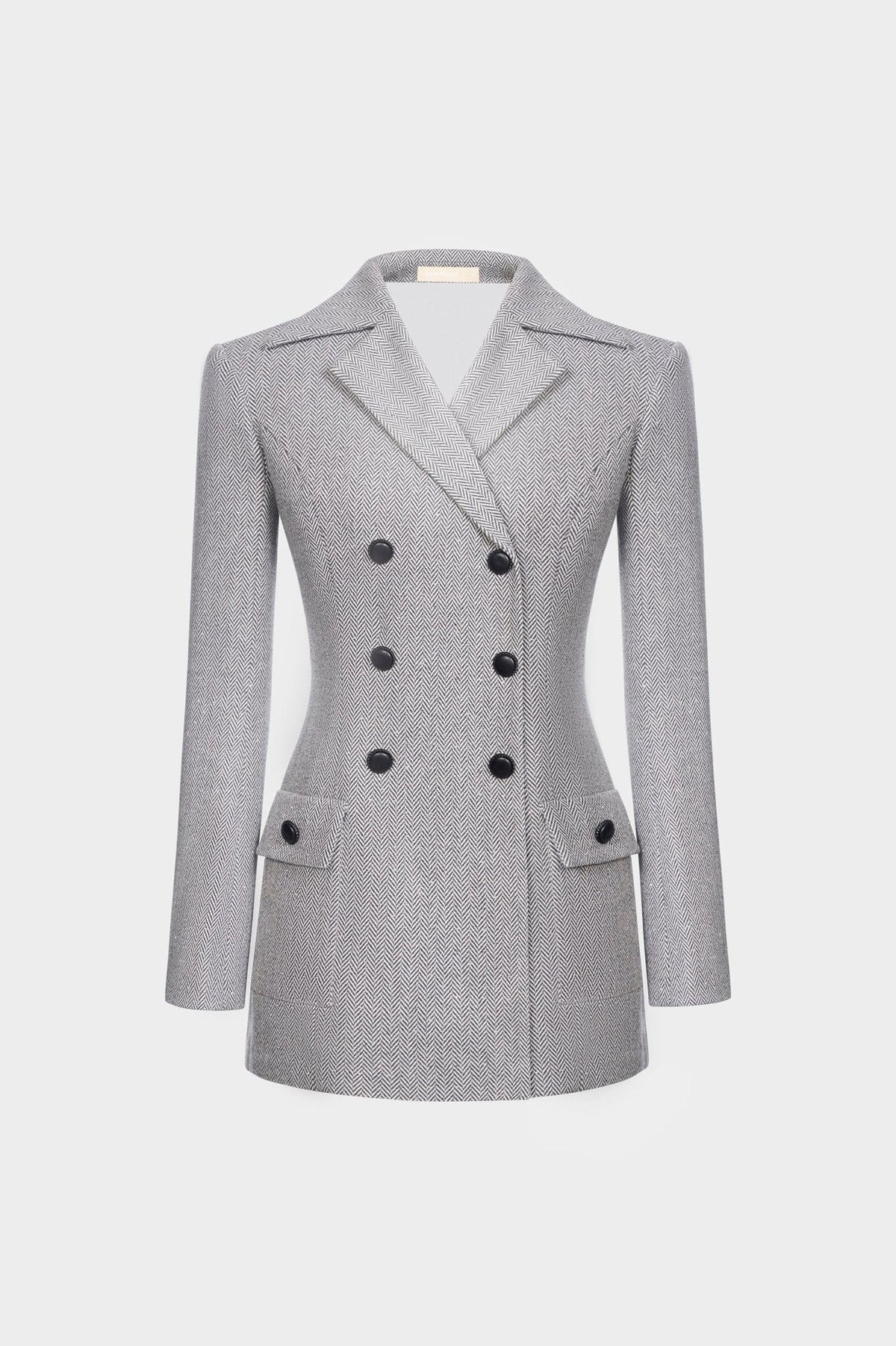 Grey Herringbone Double-Breasted Blazer by Montsand