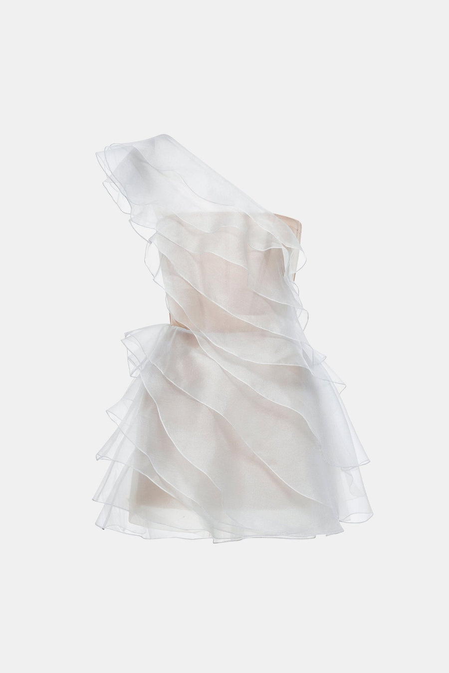 Grey Ruffle One-Shoulder Mini Dress