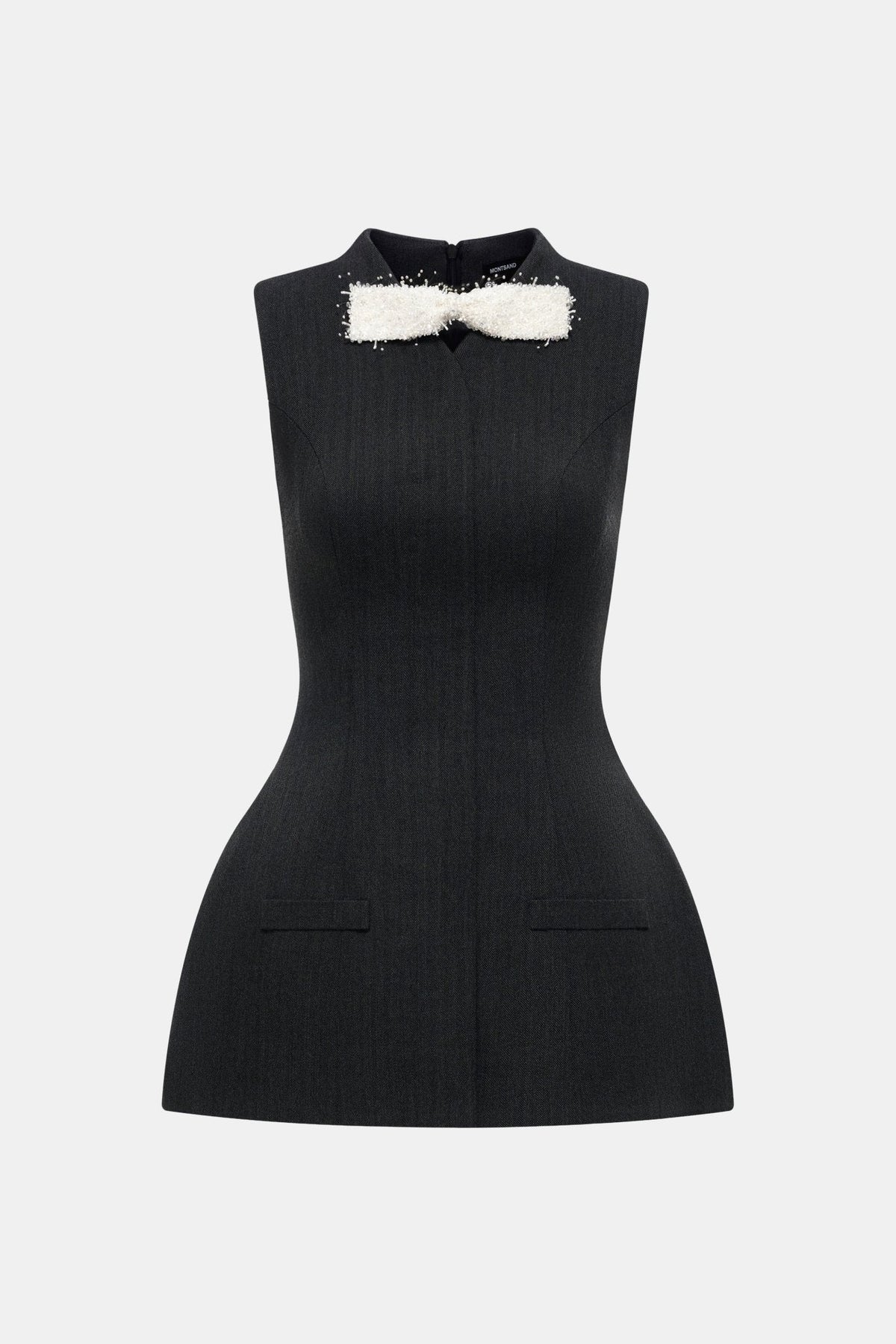 Grey Sleeveless Bow Blazer by Montsand