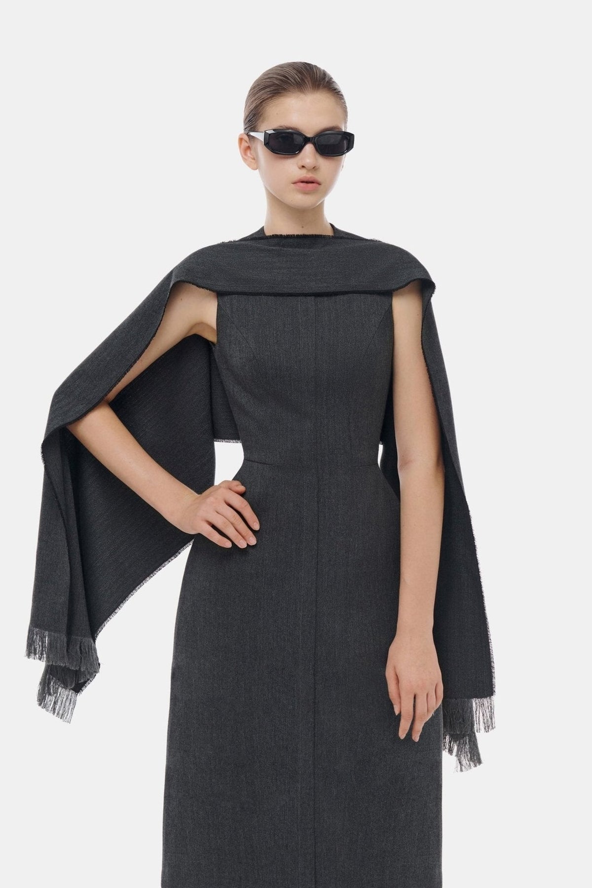 Grey Tailored Scarf Maxi Dress by Montsand