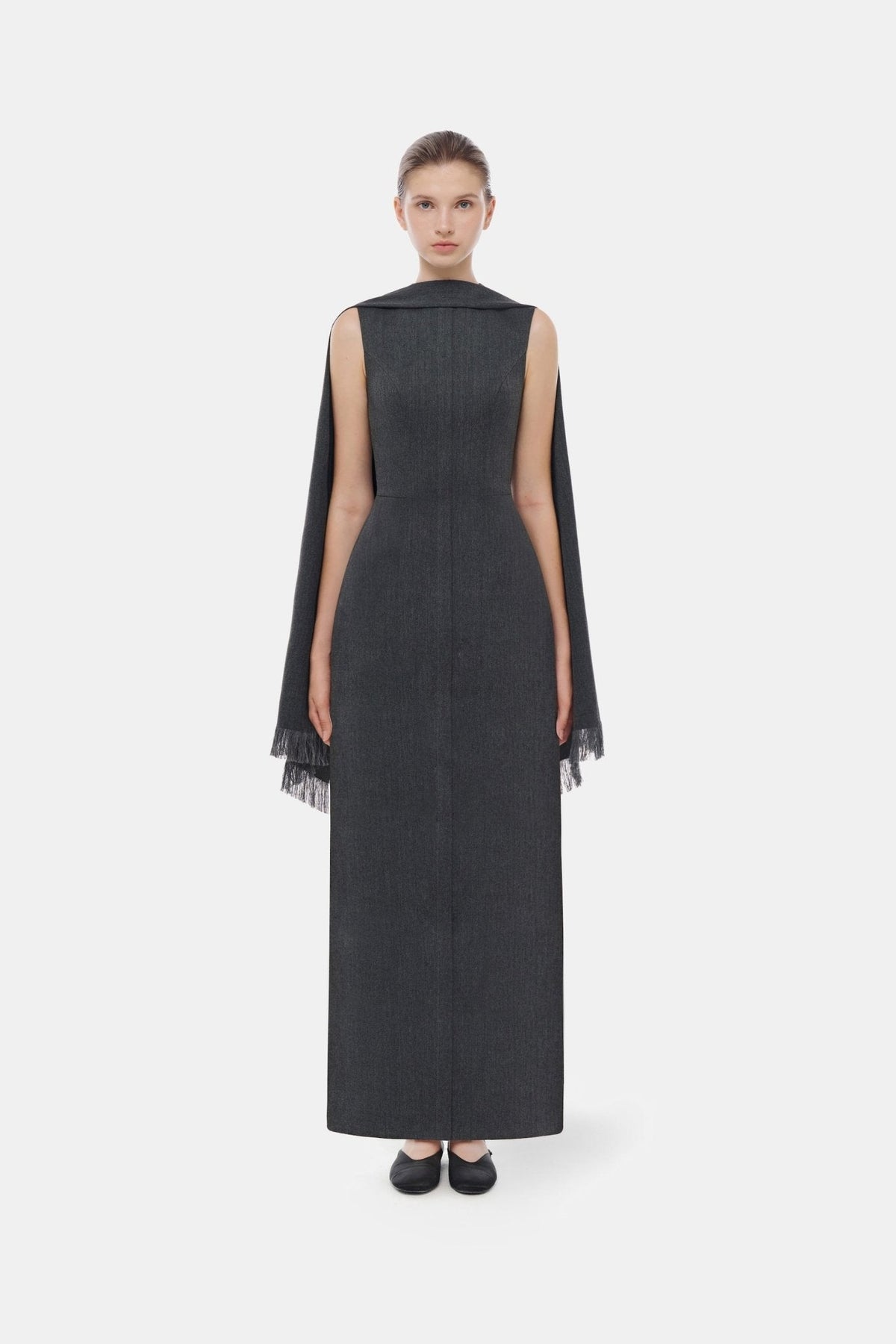 Grey Tailored Scarf Maxi Dress by Montsand