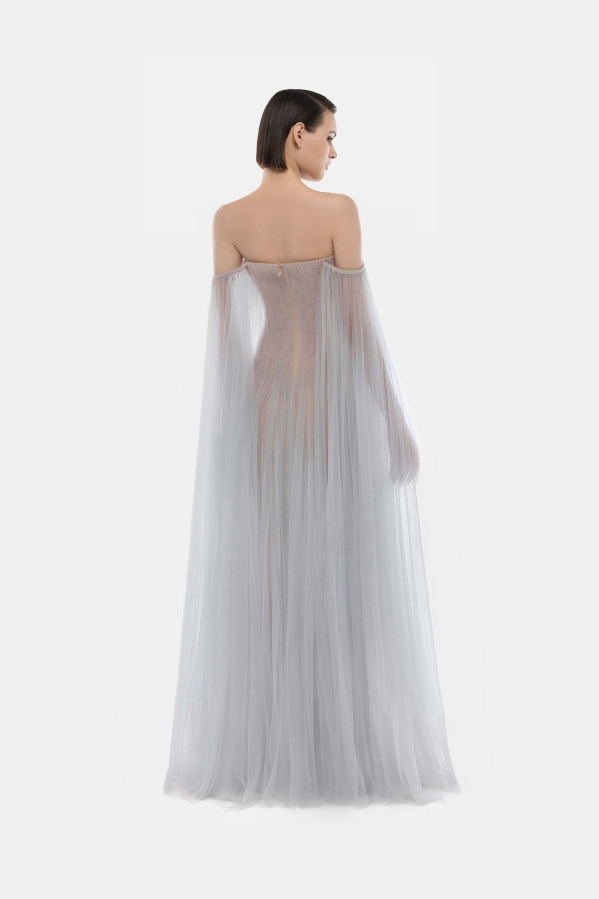 Grey Tulle Off-shoulder Maxi Dress by Montsand