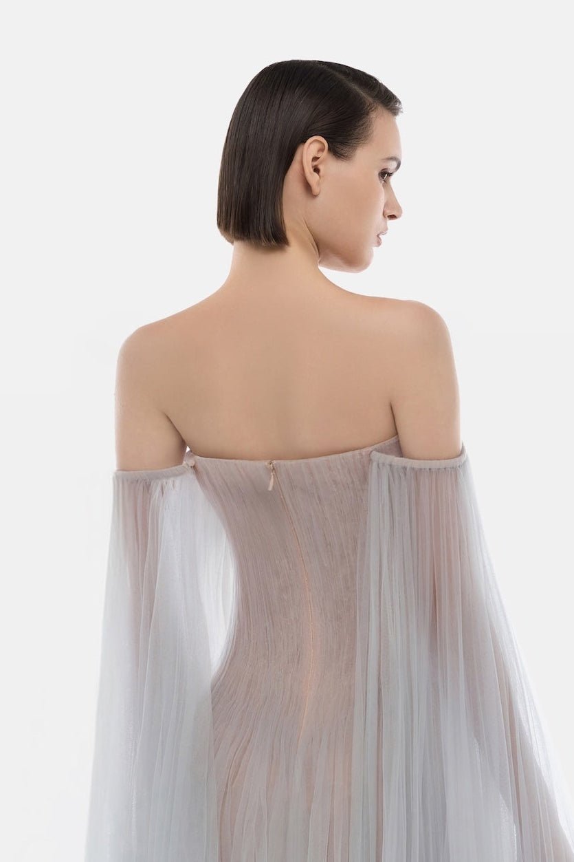 Grey Tulle Off-shoulder Mini Dress by Montsand