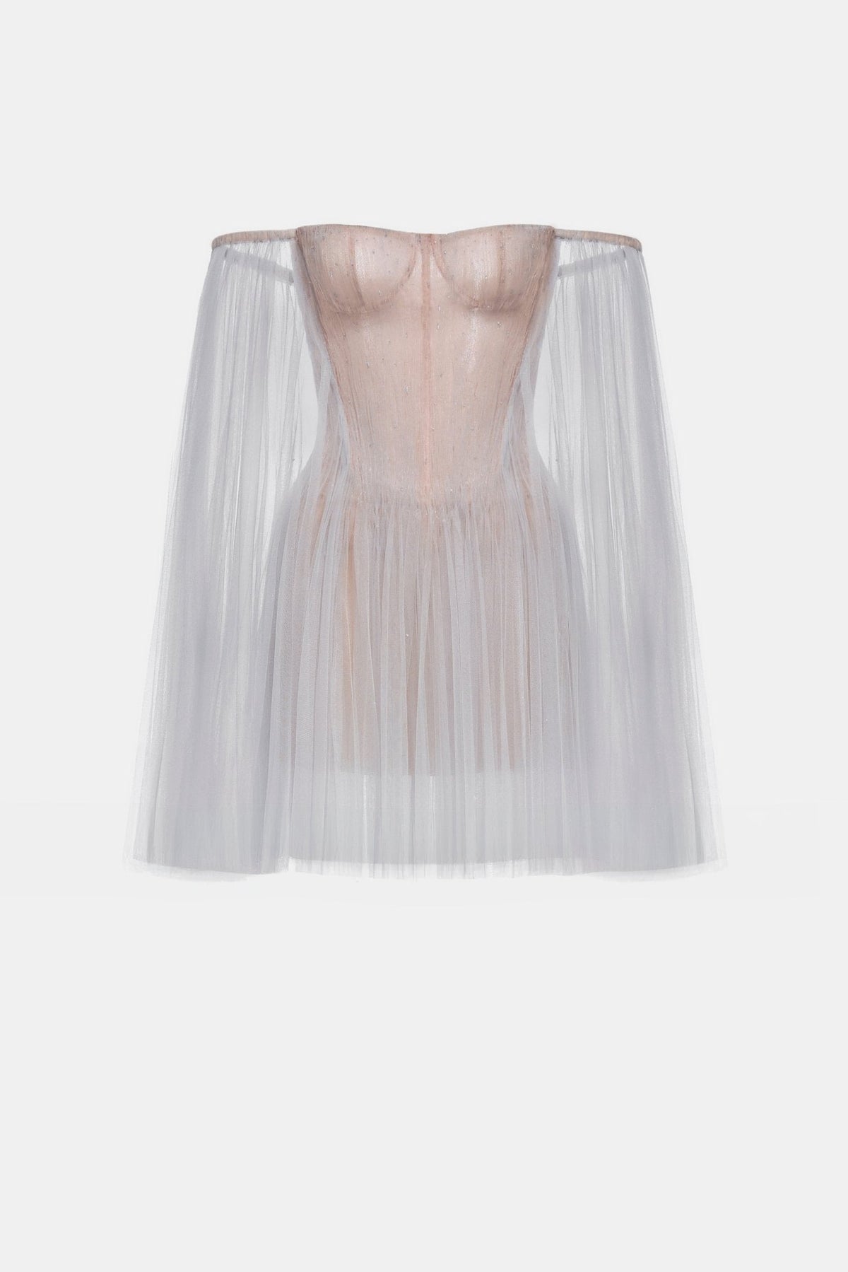 Grey Tulle Off-shoulder Mini Dress by Montsand
