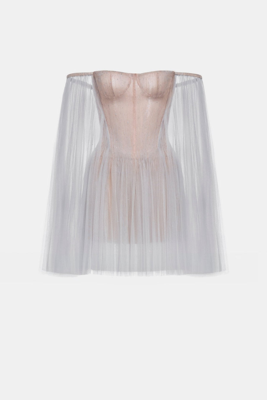 Grey Tulle Off-shoulder Mini Dress