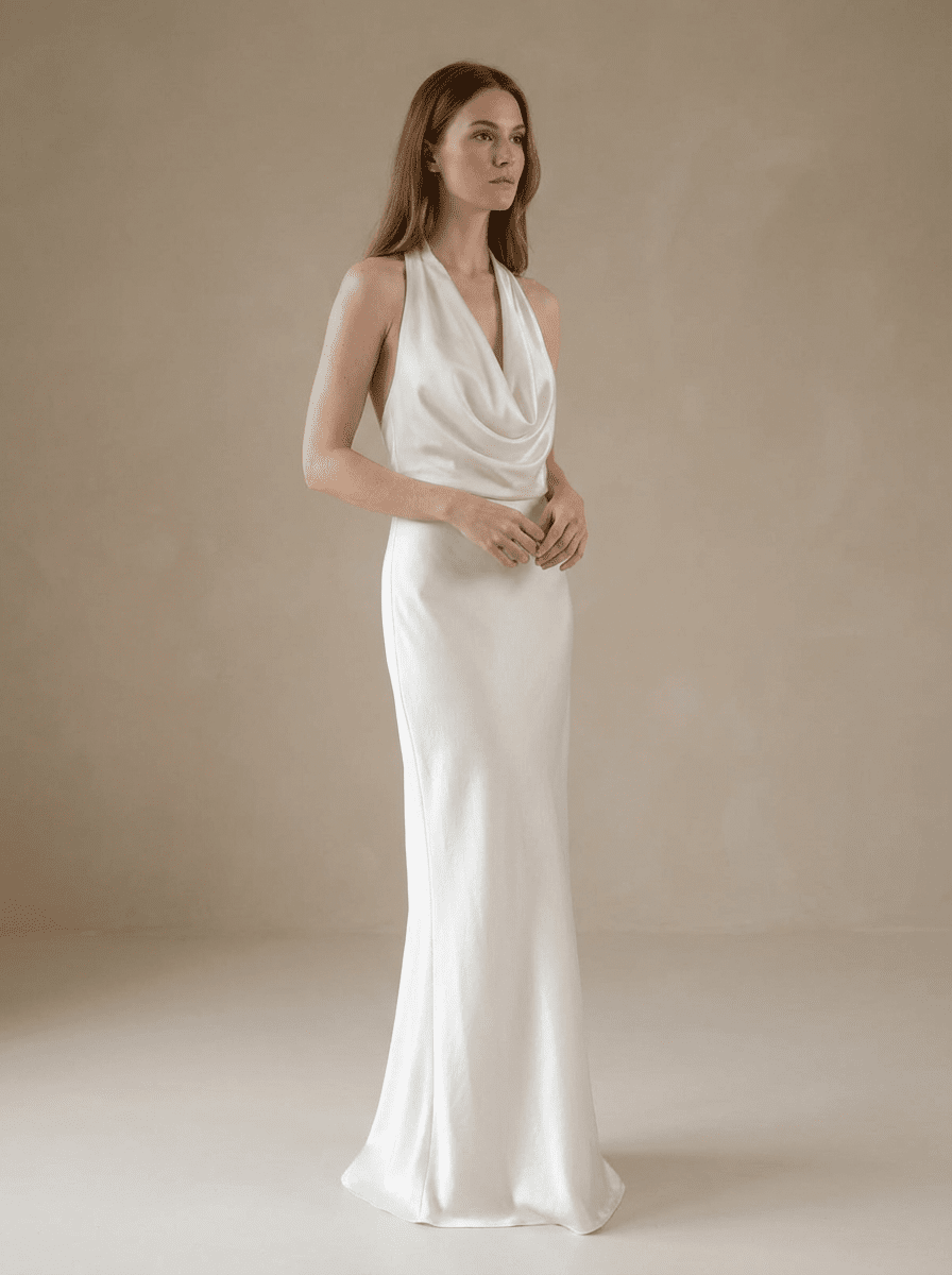 Halter Cowl-Neck Satin Gown