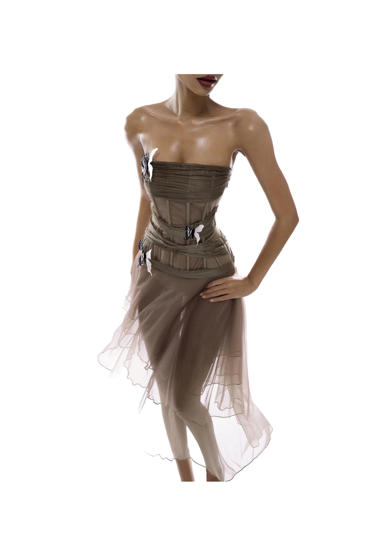 THÉA DRESS WITH BUTTERFLY PINS, detail view