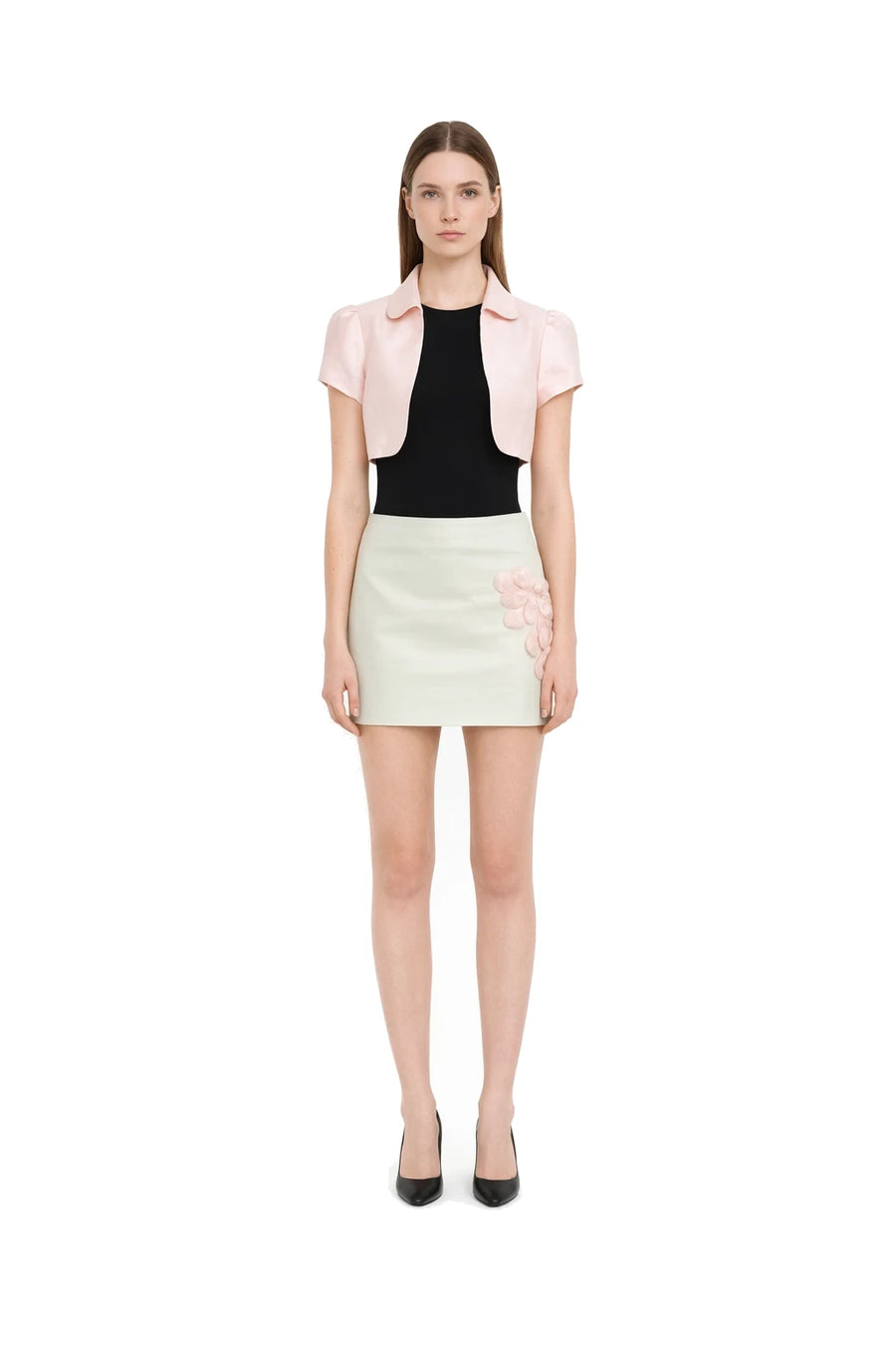 light pink short-sleeve bolero jacket