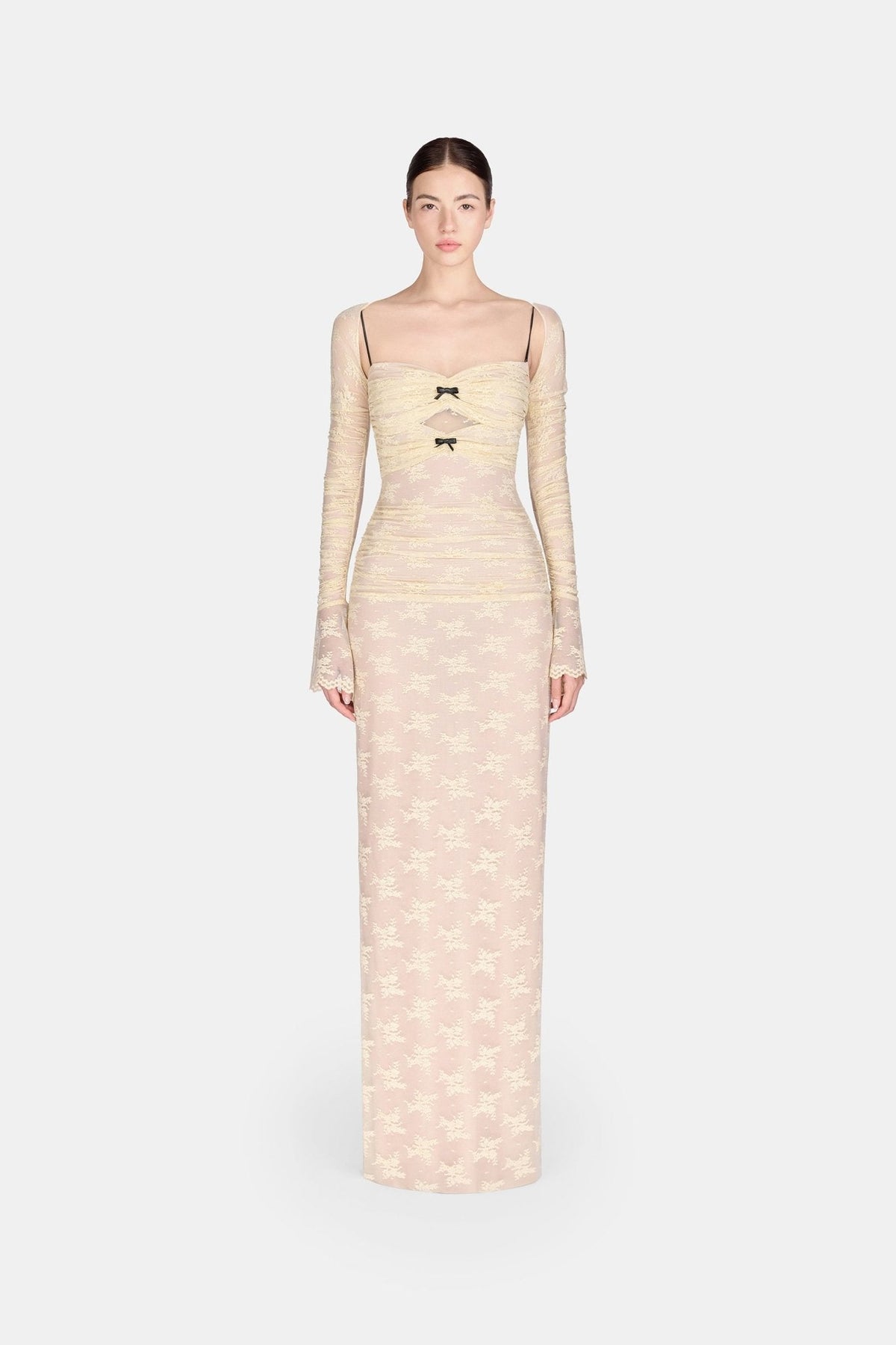 Ivory Bow Cut Out Laces Dress by Montsand
