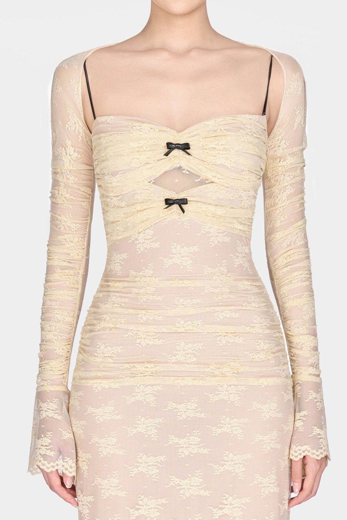 Ivory Bow Cut Out Laces Dress by Montsand