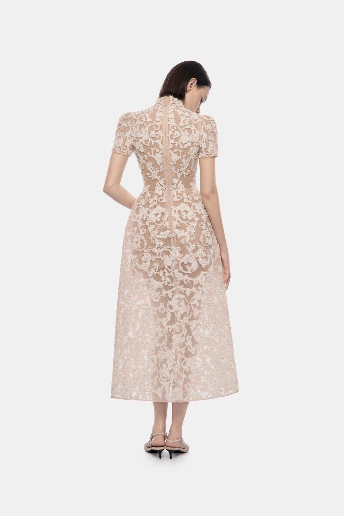Ivory Brocade Bow Midi Dress by Montsand