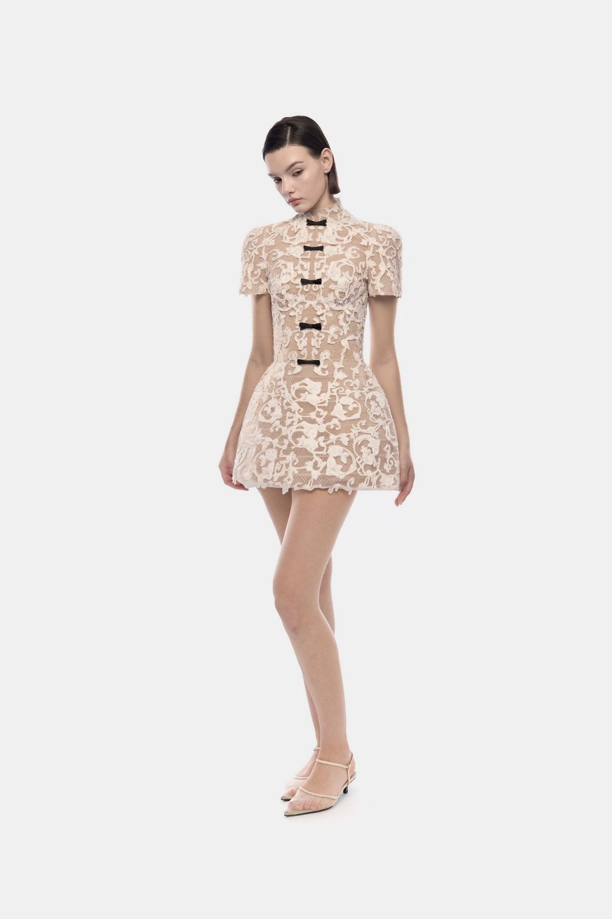 Ivory Brocade Bow Mini Dress by Montsand