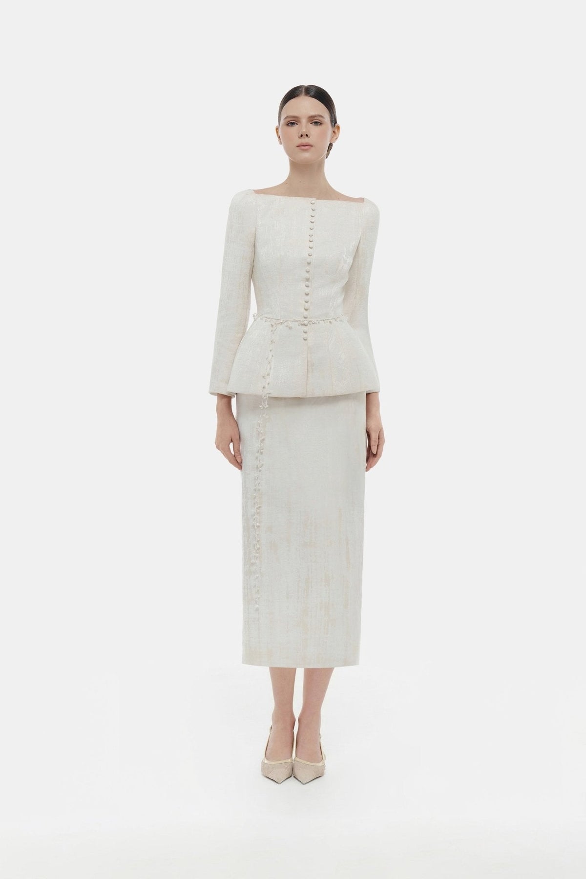 Ivory Brocade Midi Skirt by Montsand