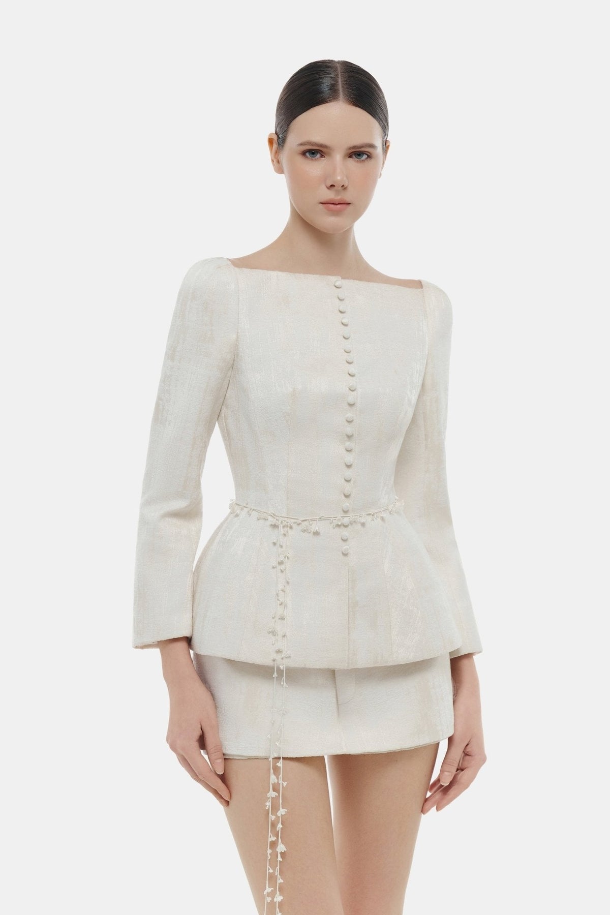 Ivory Brocade Blazer by Montsand