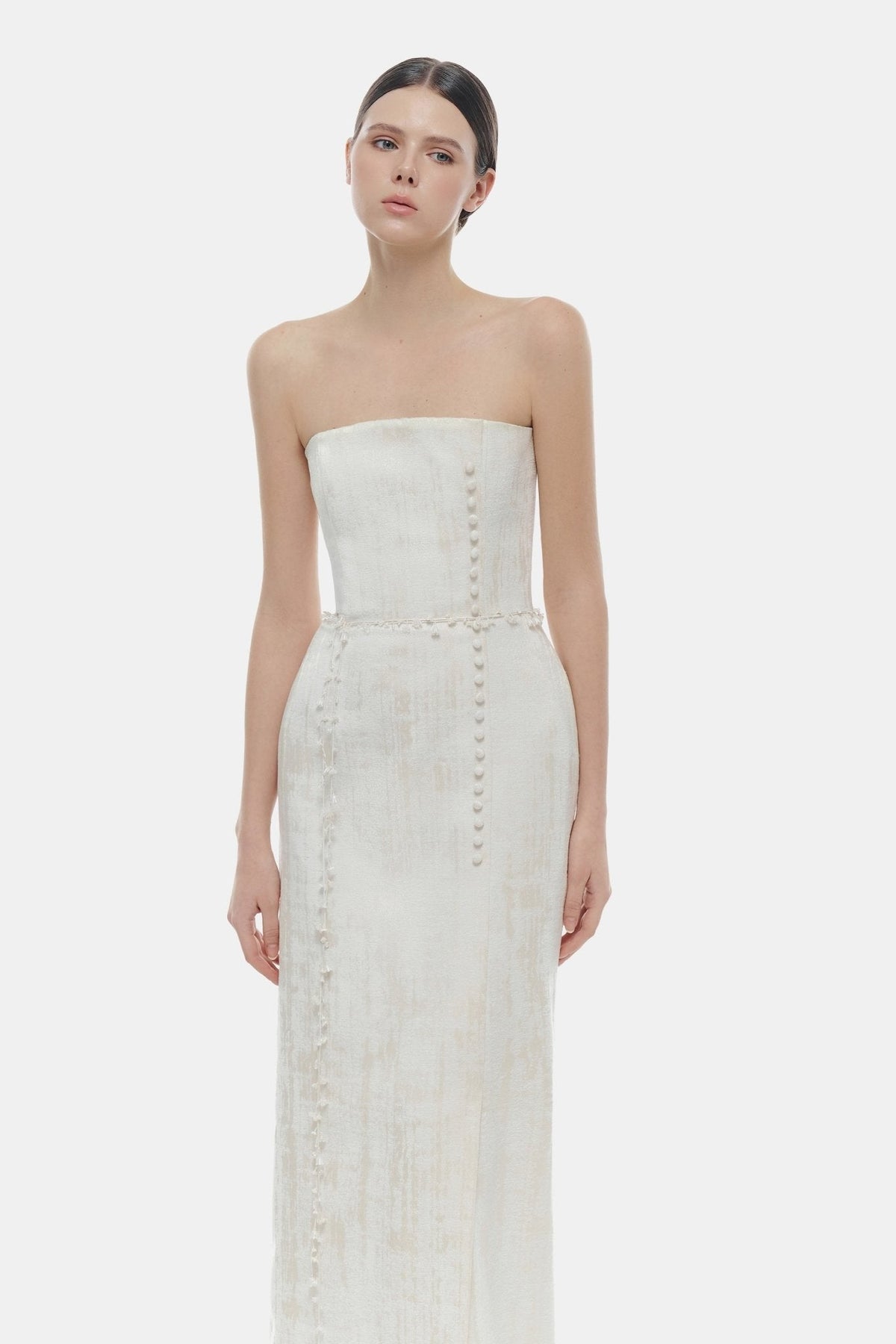 Ivory Brocade Strapless Dress by Montsand