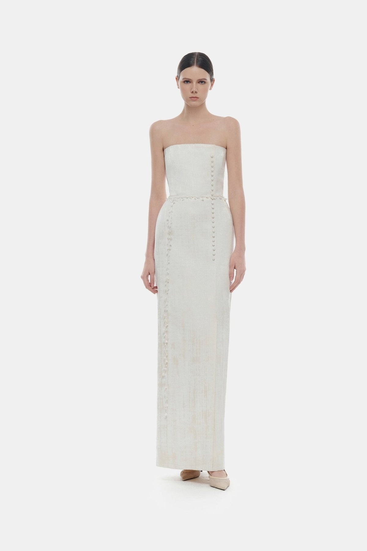 Ivory Brocade Strapless Dress by Montsand