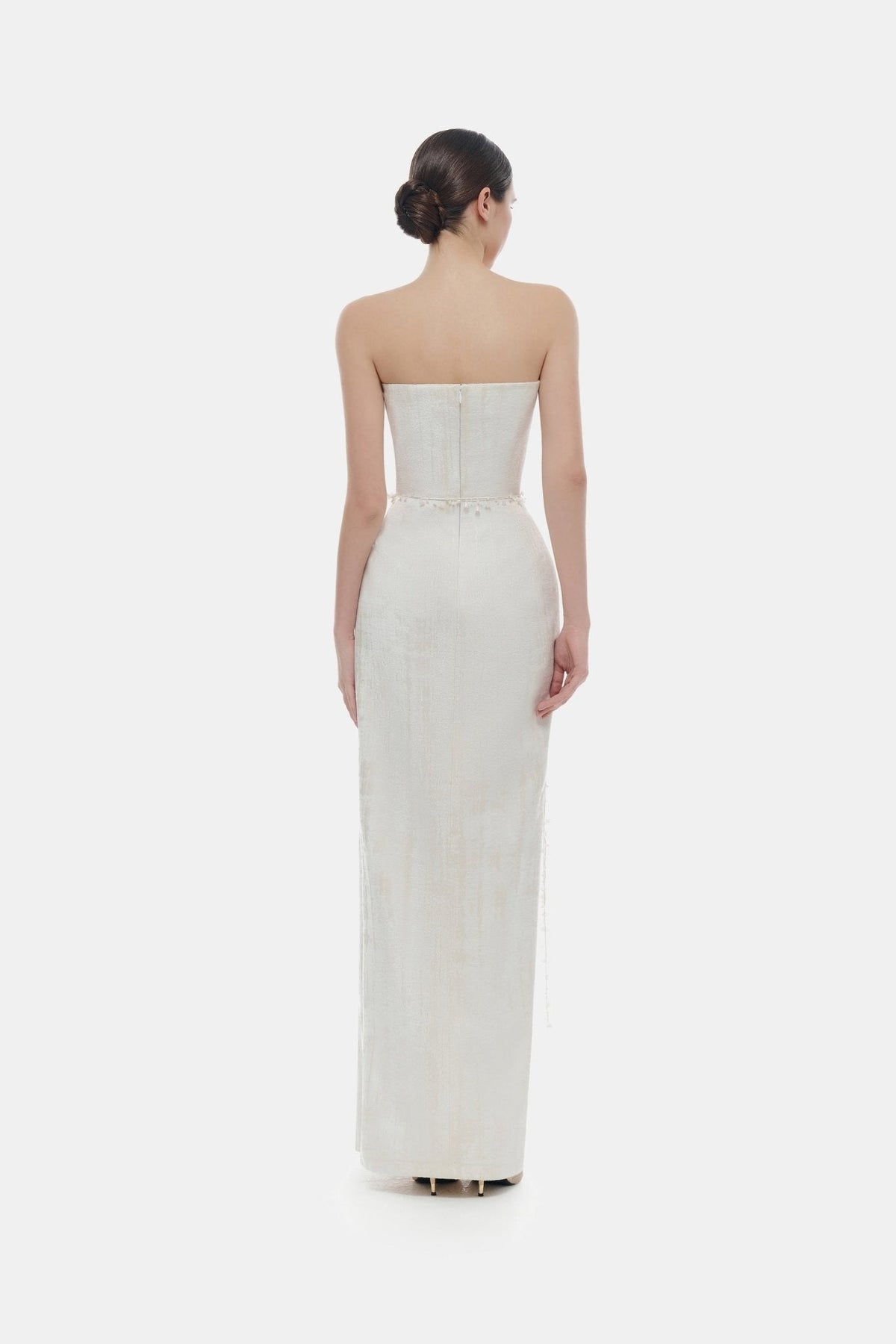 Ivory Brocade Strapless Dress by Montsand