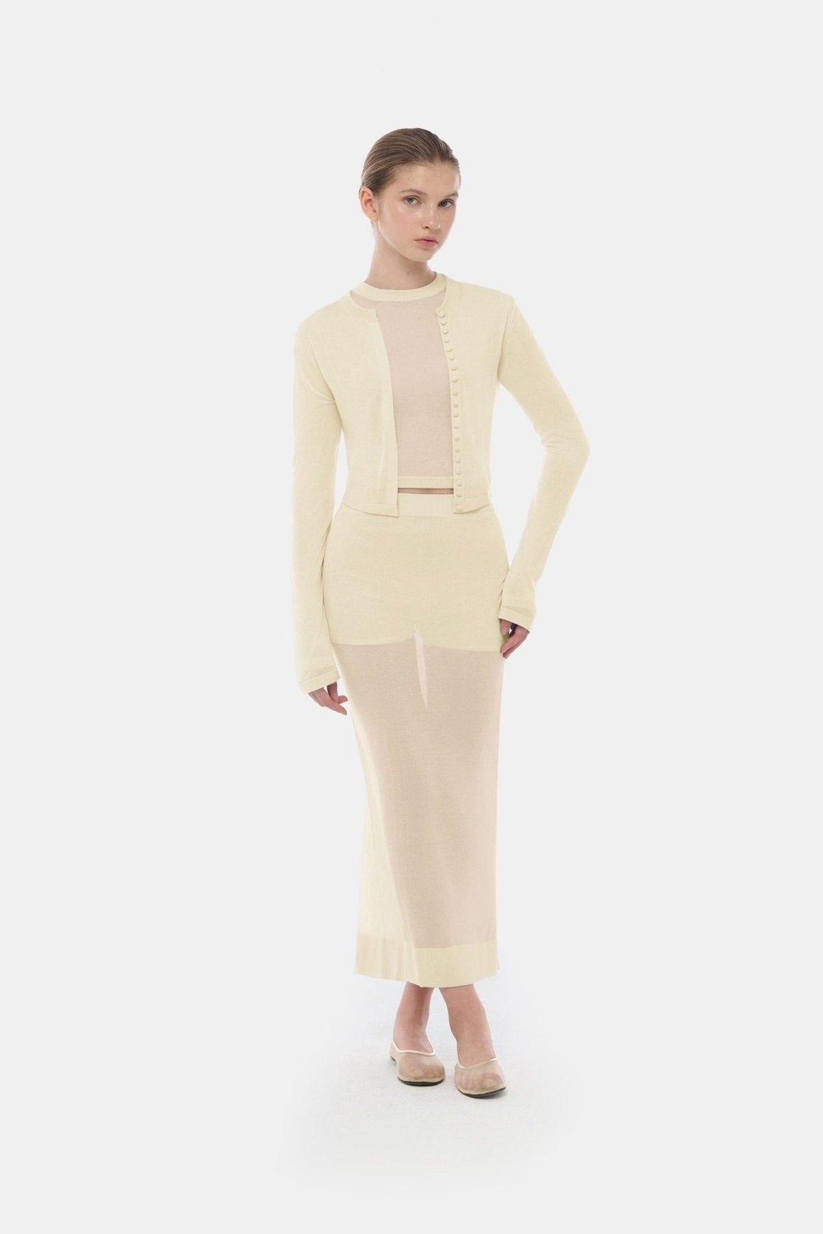 Ivory Button-Up Crop Cardigan by Montsand