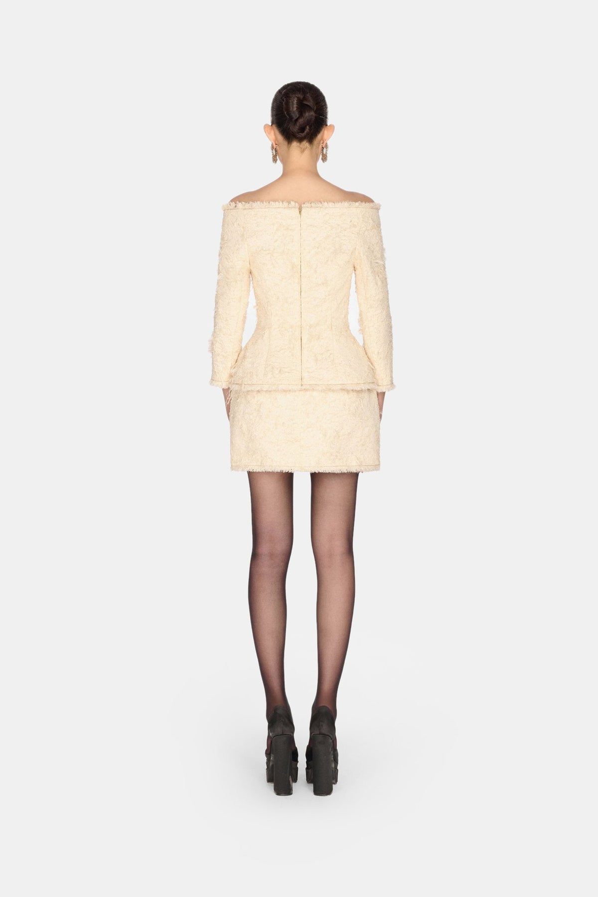 Ivory Crystal Beaded Mini Skirt by Montsand