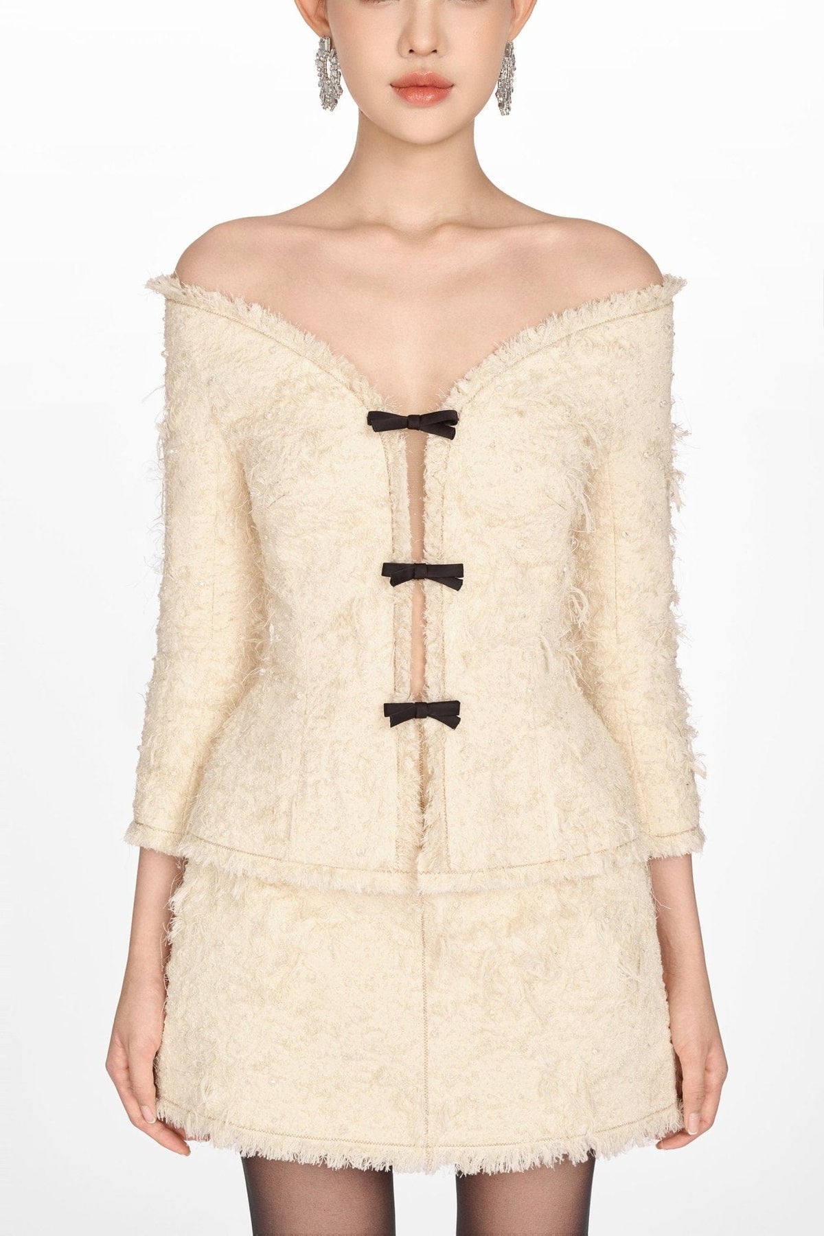 Ivory Crystal Beaded Mini Skirt by Montsand