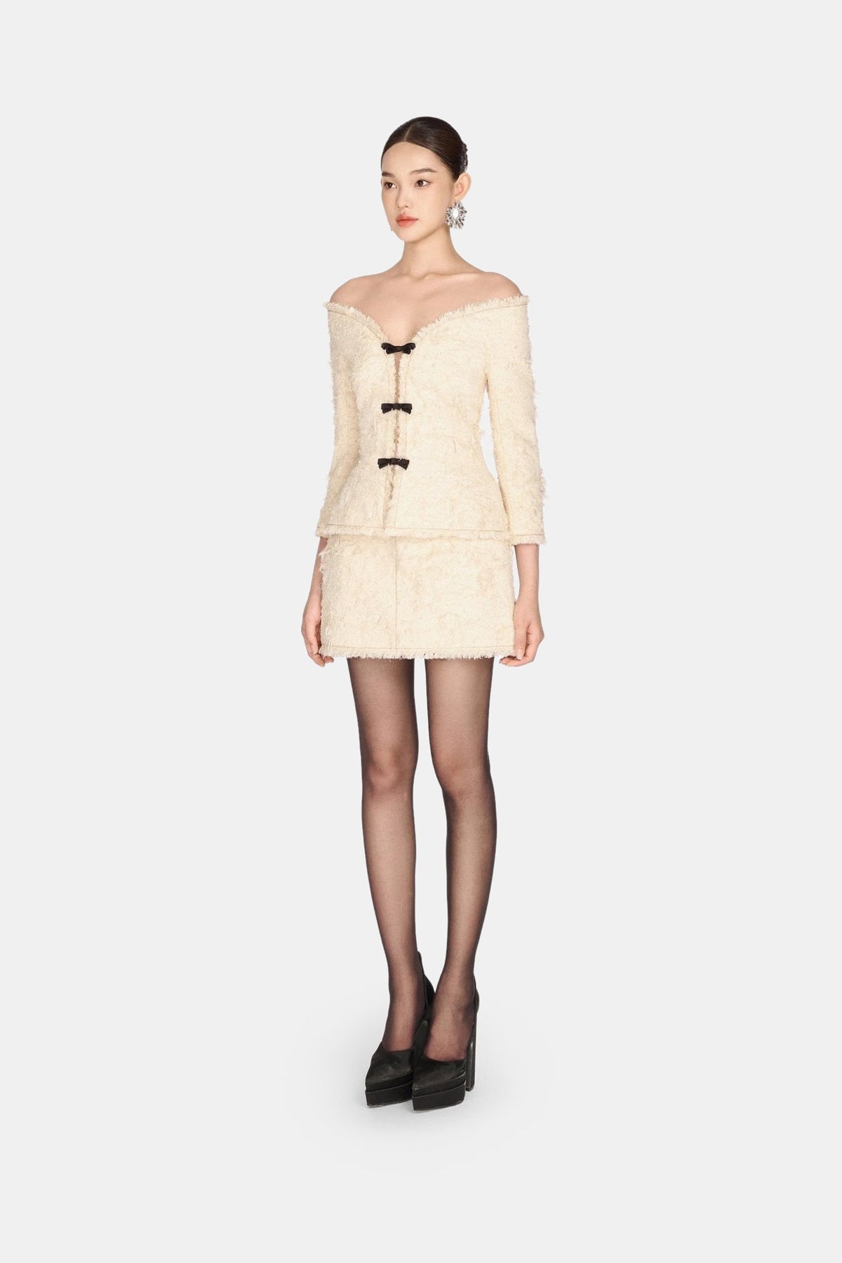 Ivory Crystal Beaded Mini Skirt by Montsand