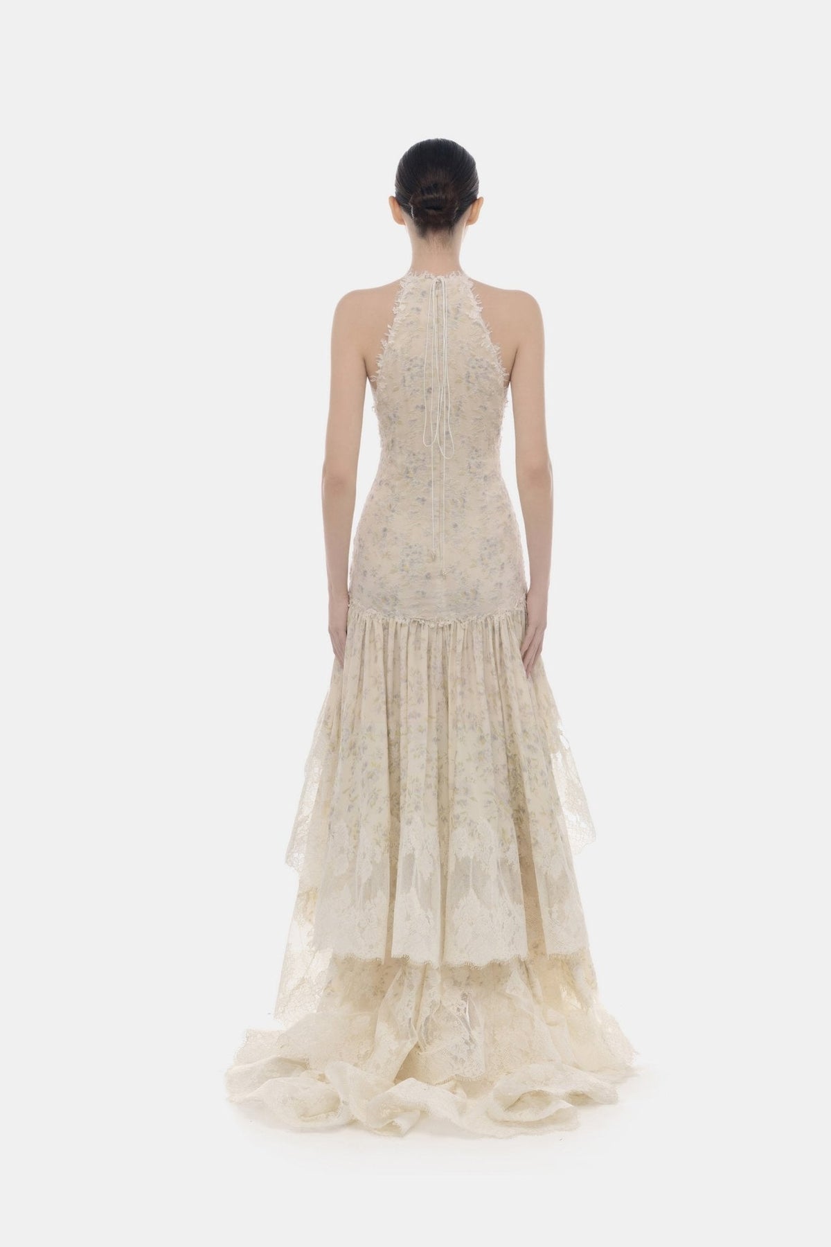 Ivory Cut-Out Lace Tiered Dress by Montsand