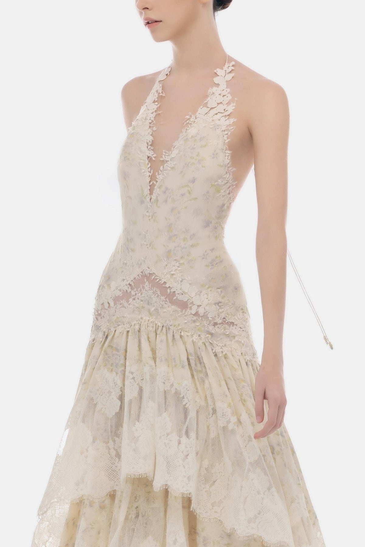 Ivory Cut-Out Lace Tiered Dress by Montsand