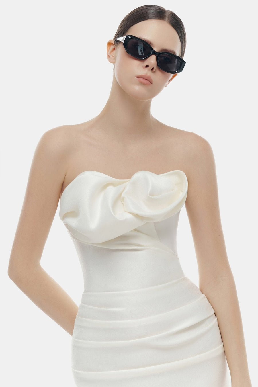 Ivory Draped Tube Midi Dress